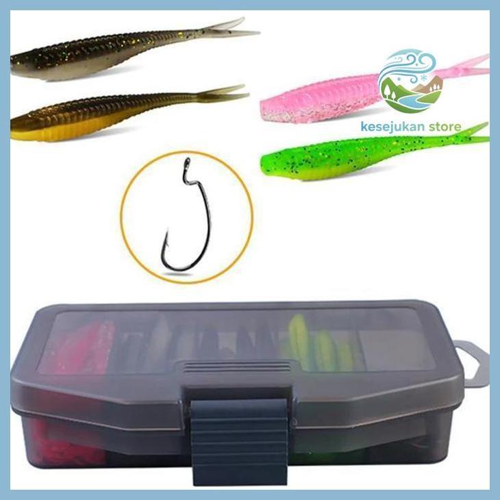 (PANCING) 61PCS UMPAN SOFT LURE 1 SET BOX KOTAK UMPAN PACNING IKAN UMPAN PANCING TIRUAN BENTUK IKAN 