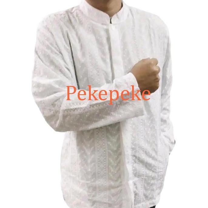 NEW PAKEKEPEKE BAJU KOKO PRIA KATUN PARIS PREMIUM MOTIF BORDIR LENGAN PANJANG OBLONG KATUN PUTIH LEM
