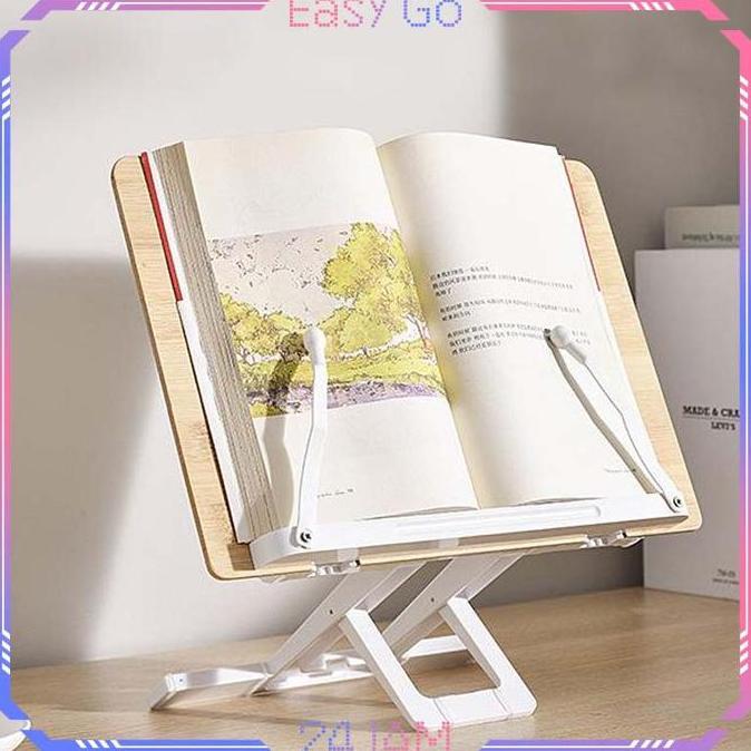 1set Reading Book Stand Kayu Pegangan Buku Majalah Berdiri Adjustable Stand Baca Buku Penjepit Buku 