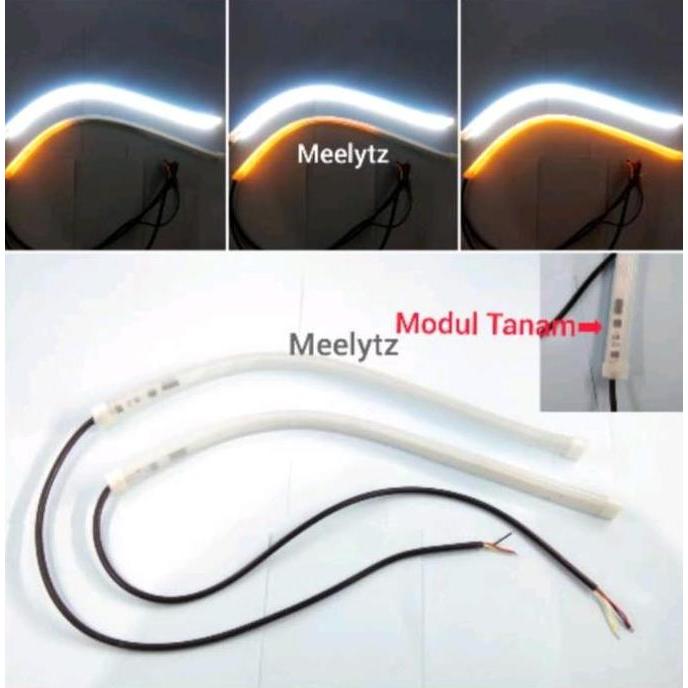 Promo Sepasang Lampu LED Alis slim DRL Fleksibel waterproof 30cm, 60cm 2 warna running Headlamp moto