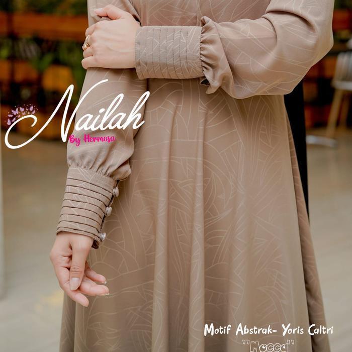 (Best Saller) [Gamis Hermosa] Gamis Embos Hermosa Motif Abstrak Warna Mocca Bahan Yoris Caltri-Gamis