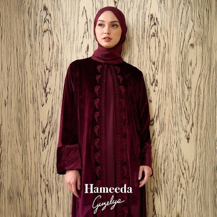 (Diskon) Hameeda X Guzelya - Armor | Velvet Abaya Outer With 2In1 Instant Sheer Pashmina Bestseller
