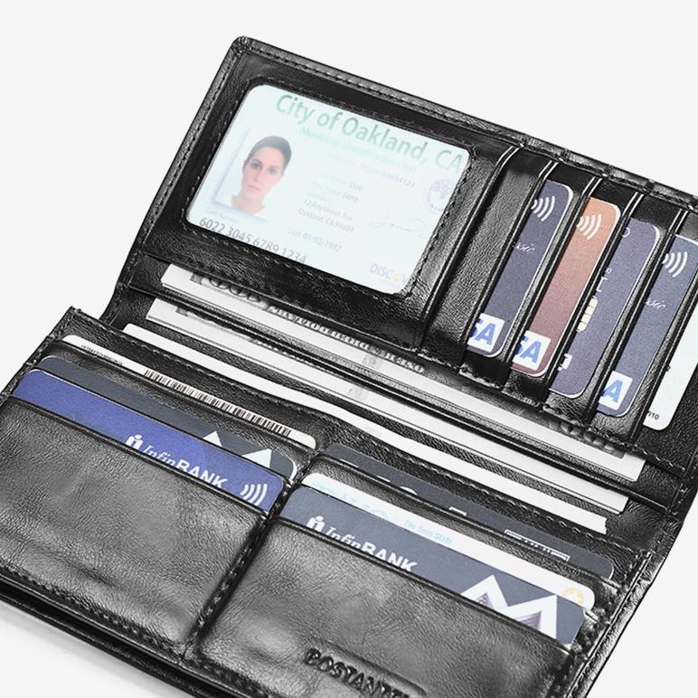 sale BOSTANTEN Dompet Lipat Panjang Pria Slot Kartu Kulit PU Warna Hitam/Kopi