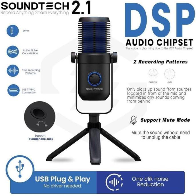 Soundtech 2.1 Microphone Condenser For Pc Laptop Streaming Gaming Terbaik