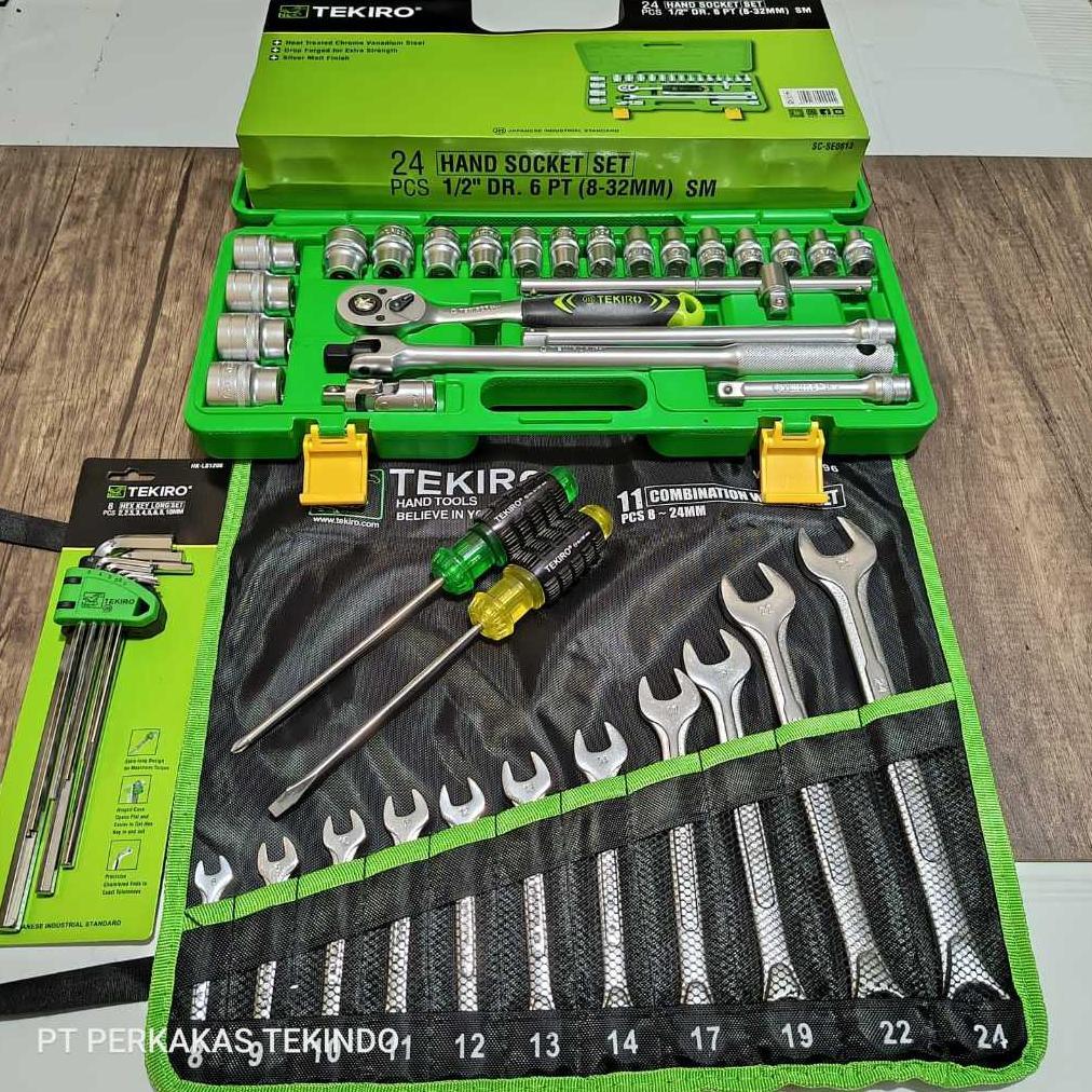 Paket Kunci Tekiro 1 Set Lengkap Kunci Shock Sock 24 Pcs 1/2 Inch 8 Sampai 32 Mm 1 Box + Kunci Ring 