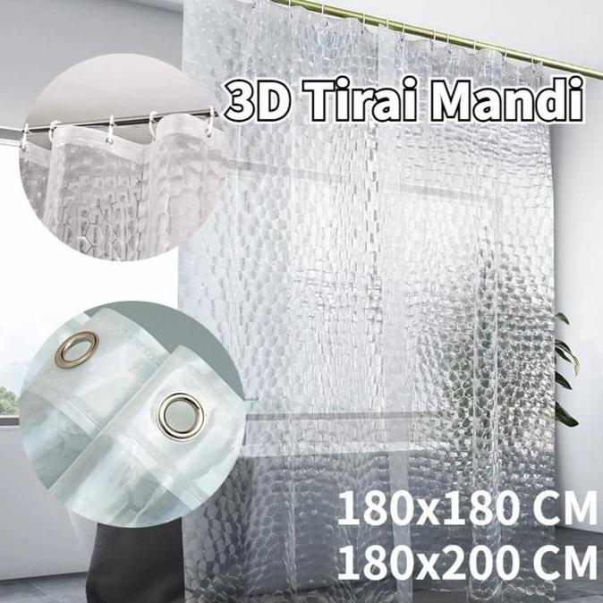Tirai Kamar Mandi 3D dengan 12 Kait Tirai Mandi 180X200Cm/Tirai PVC Tirai Mandi Kubik Transparan Sho