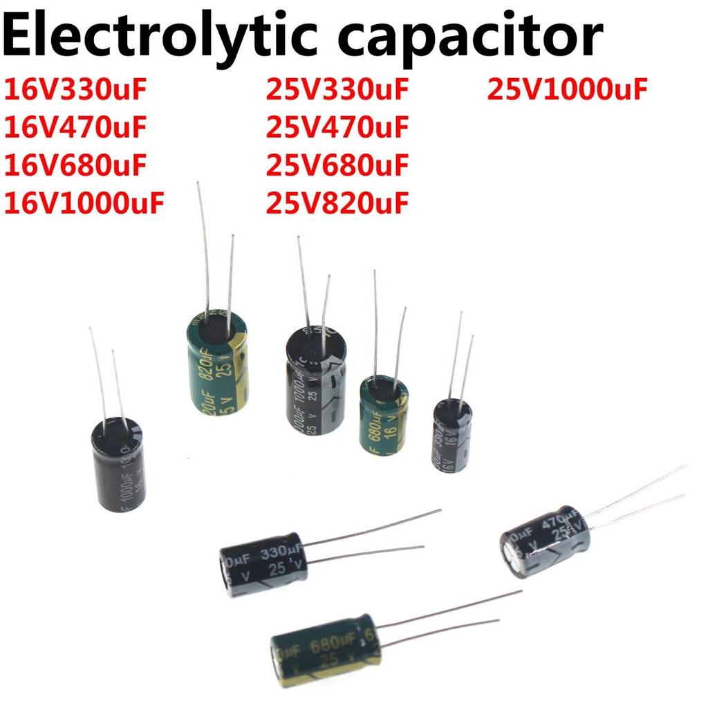 100pcs capacitor 16v 330uf 16v 470uf 16v 680uf 16v 1000uf 25v330uf 25v 470uf 25v 680uf 25v 820uf 25v