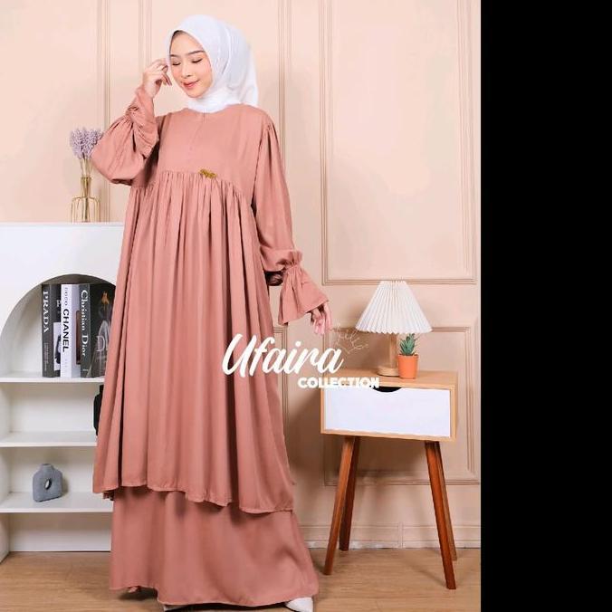 Bgs- Ufaira Collection ~ One Set Haliza Setelan Malay Terbaru Tunik+Rok+Bross Katun  Rayon Twill  Pa