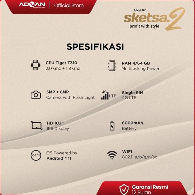 ADVAN SKETSA 2 + KEYBOARD + PEN STYLUS ORIGINAL TAB VX 8/128 IPLAY 40