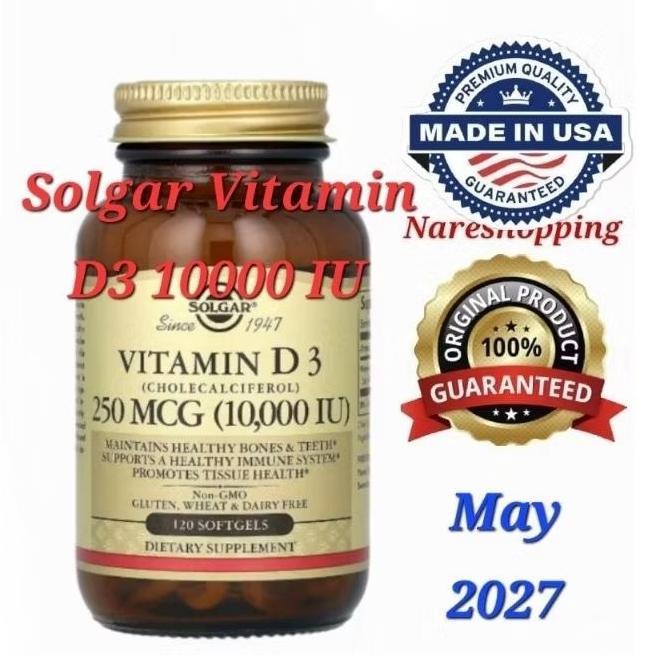 Solgar Usa Vitamin D3 (Cholecalciferol) 250 Mcg 10000 Iu 120 Softgels Exp ; May 2027 Original