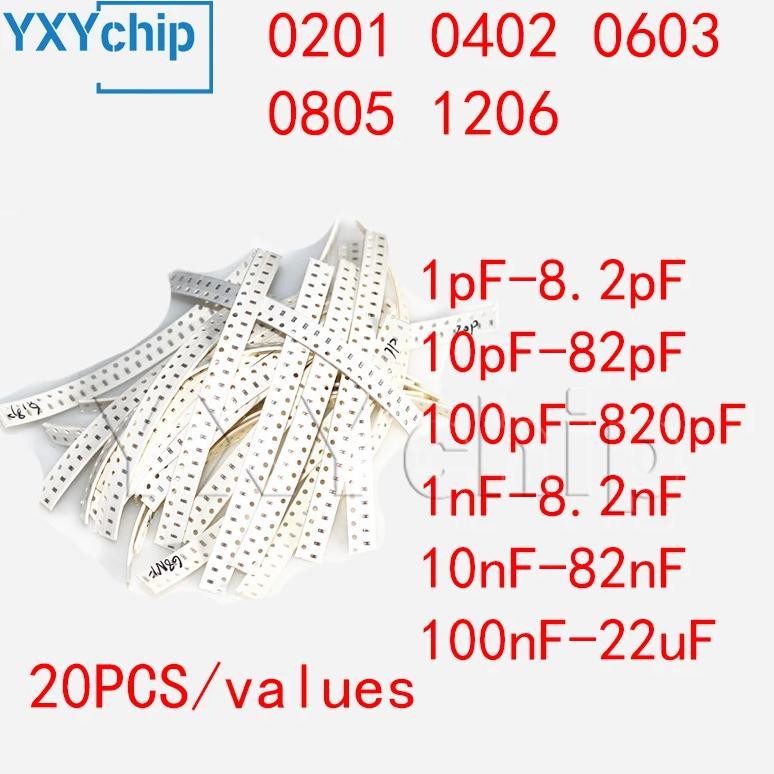 Capacitor kit 0201 0402 0603 0805 1206 smd Capacity package each value*20PCS Sample Kit Capacitor 47