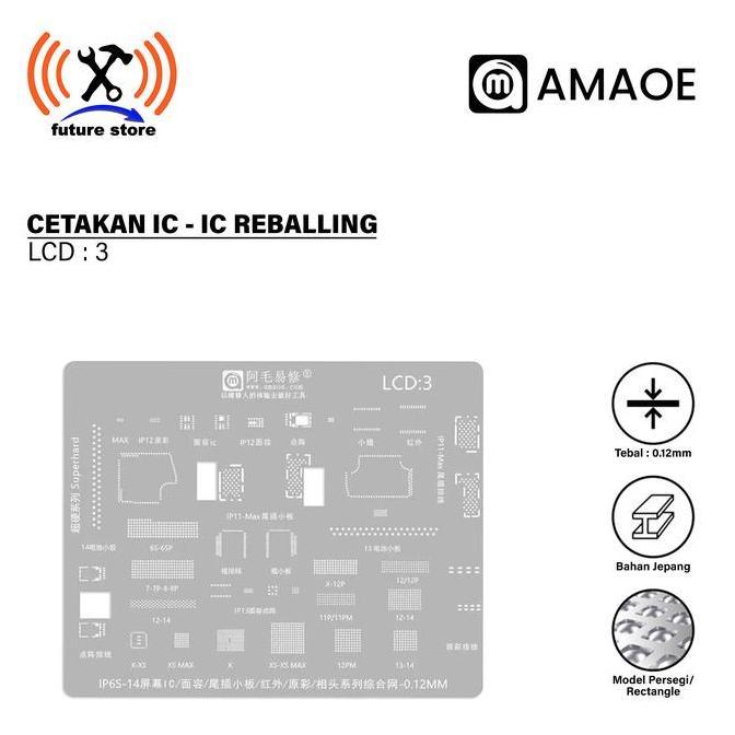 Amaoe LCD 3 Cetakan IC BGA Reballing Stencil Template for iphone 6s-12/13/14 LCD Screen IC Chip Dot 
