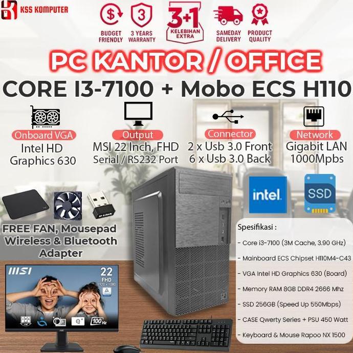 [Baru] Komputer/PC Rakitan Core i3 7100 + RAM 16GB DDR4 + Monitor 22 Inch LED