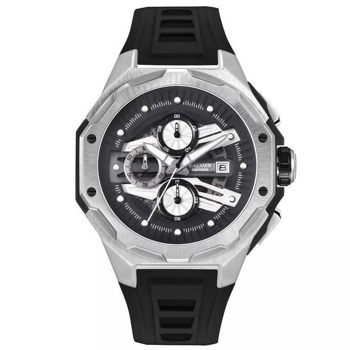 JAM TANGAN BALMER 8818 B-8818MCT B8818 B 8818 MEN ANALOG QUARTZ MOVEMENT SPORT CHRONO BLACK SILICONE