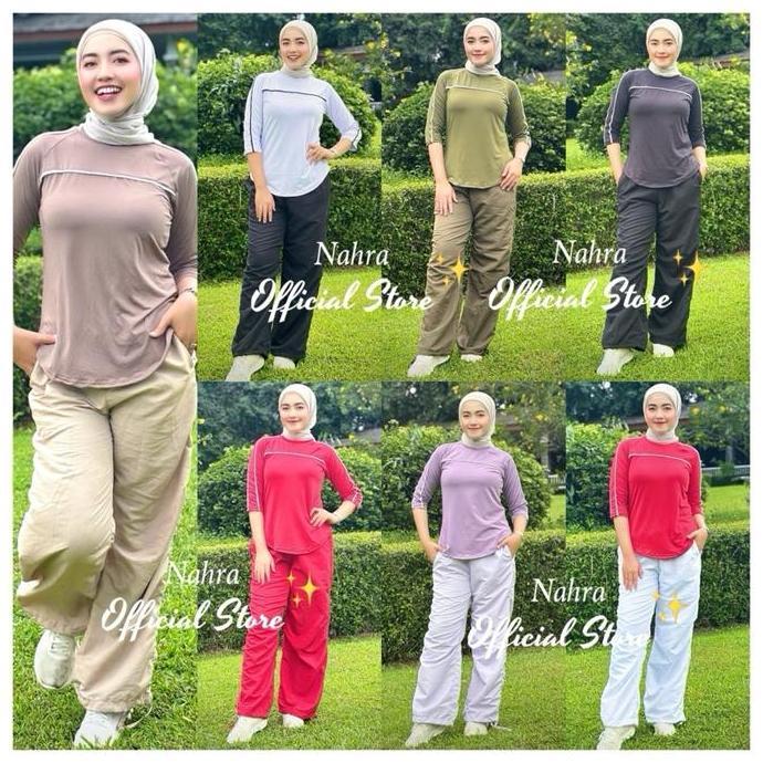 Super Hot, Nahra Setelan Atasan Double List & Cargo Ritzuka - Baju Senam Bahan Spandek & Celana Baha