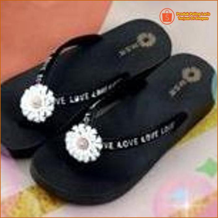 Sandal Jepit Tebal Wanita Dewasa Simple Tali Love Bunga Permata Cantik Elegant Import Mgr Mokaya Mor