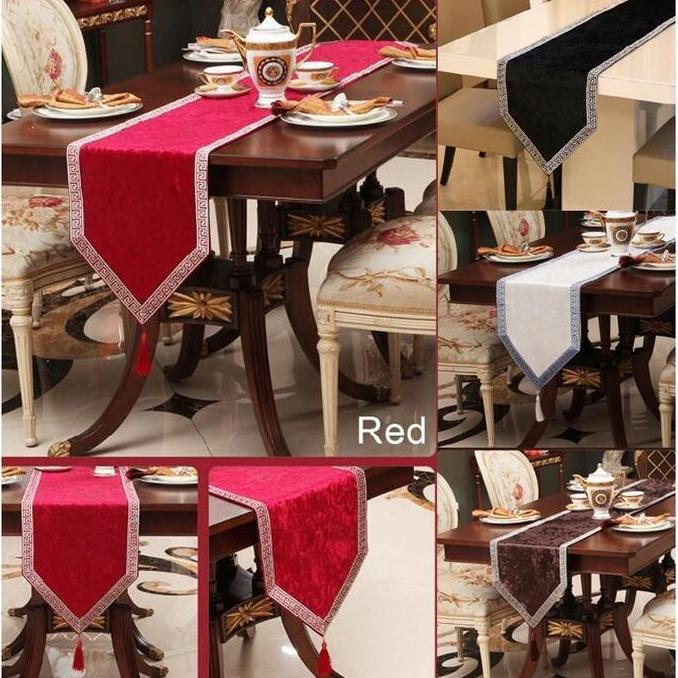 TERBARU - table runner panjang - Bed Runner Bludru Suede Mewah 250 cm - Hitam