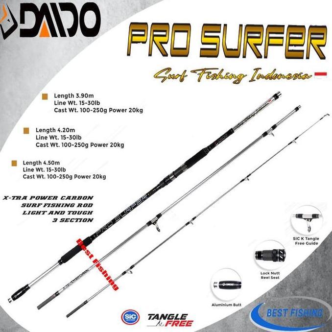 Joran Daido Sambung 3 Pro Surfer Carbon Ukuran 390 420 450 - Joran Pancing