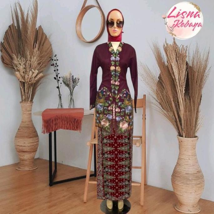 Kebaya Encim Hitam Bordir Motif Merak Tangan Panjang Set Bawahan Rok Tumpal bali Baju Dress Kancing 