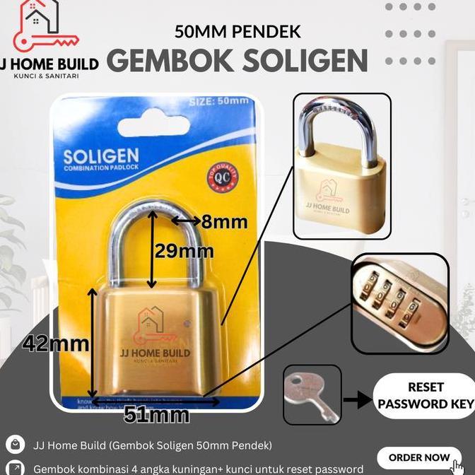Gembok Rumah / Gembok Pagar / Gembok Nomor soligen 50mm pdk kuningan