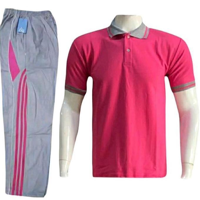 Jual, Stelan Trening Kaos Polo Lakos Lengan Pendek Olahraga Senam Seragam