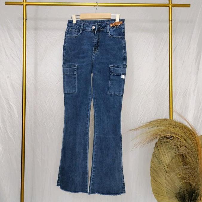 Celana Jeans Cutbray Cargo Wanita Kerent