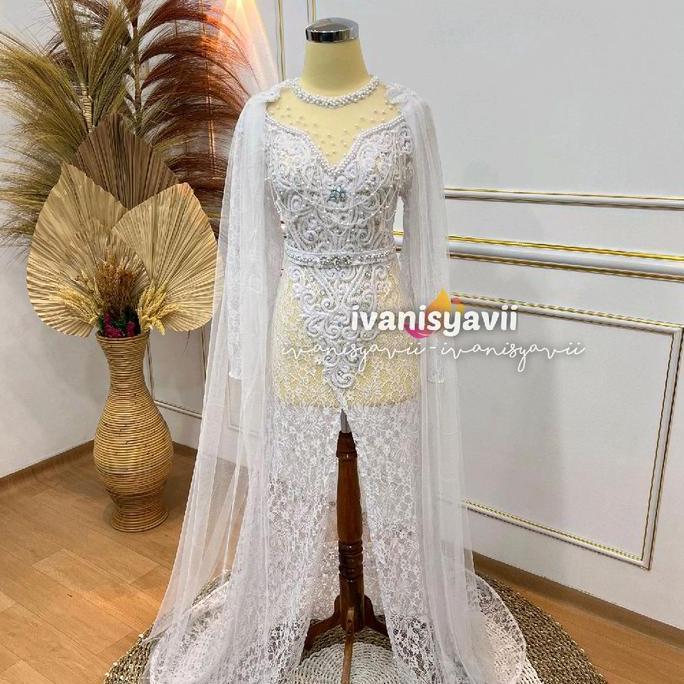 [Akad] Kebaya Akad Mewah, Kebaya Brokat - Kebaya Putih Aqilla Full Set | Kebaya + Slayer  Belt