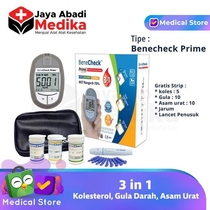 benecheck prime 3 in 1 alat tes kolesterol gula darah asam urat akurat