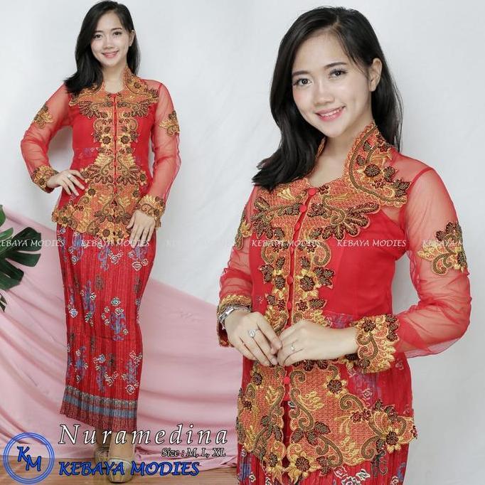 Setelan Kebaya wanita pesta mewah payet bali bordir lengan panjang/ kebaya kondangan wanita rok plis