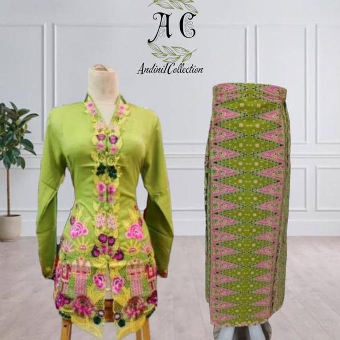 Andini Collection Setelan Kebaya Encim Ld 140 Kebaya Encim Dewasa Dress Wanita Motif Ondel Baju Bati