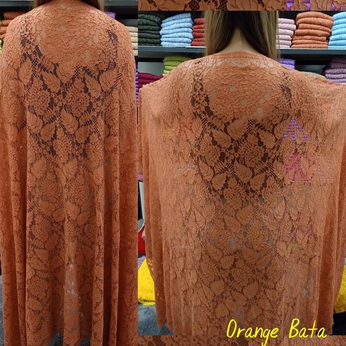 Semi Prancis Italy Daun - Kain Kebaya Brukat - Orange Bata