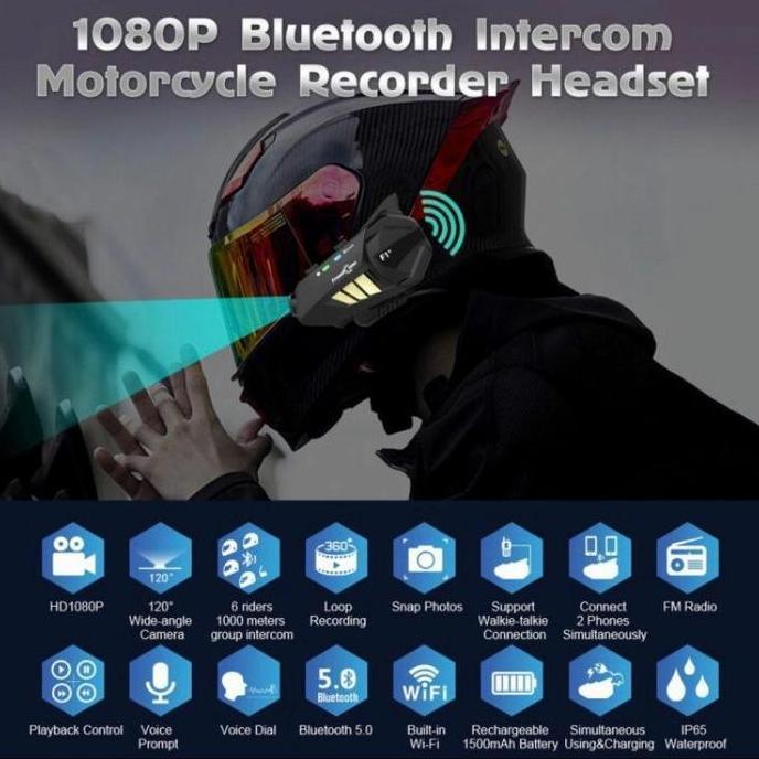 DISKON Intercom FreedConn F1 Plus Bluetooth Helm HD Cra 6 READY STOCK