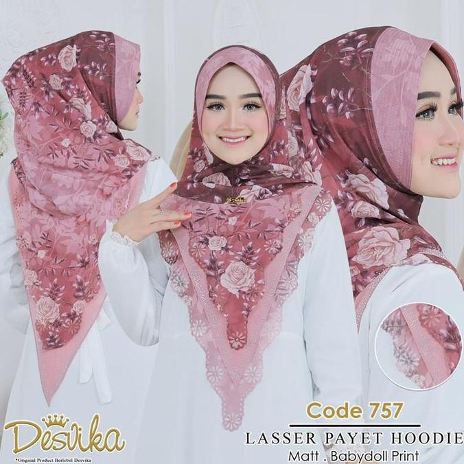 Jilbab instan DC 757 Hoodie Ceruty Babydoll printing motif bunga by Desvika hijab wanita Muslim Inst