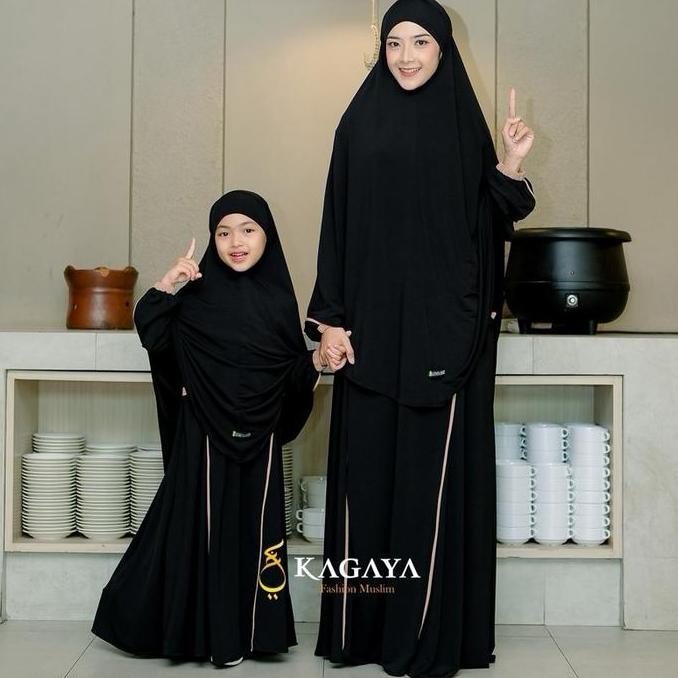 Gamis Couple Ibu dan Anak Mina Full set dengan (Free Cadar) By Luthfia Kids Panjang Baju Keluarga Sy
