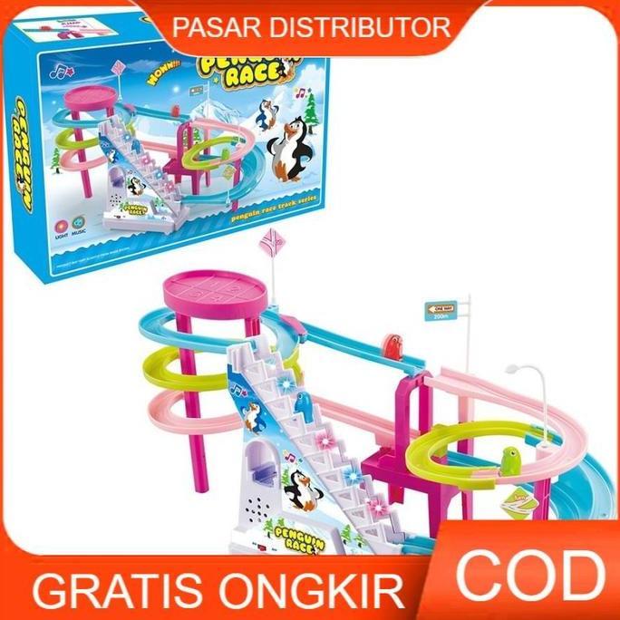 Berkualitas Mainan Anak Penguin Race Track Series Mainan Tangga Eskalator Ada Lampu Musik Edukasi An