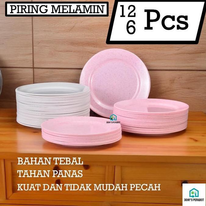 Viral  Toptree Promo Lusinan 6 Pcs Piring Makan Bulat Dangkal Melamin Besar 10In Putih Pink Piring S