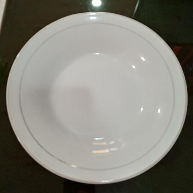 Tahan Lama  Piring Putih List Silver Ukuran 23 Cm / Piring Makan 9" Beling