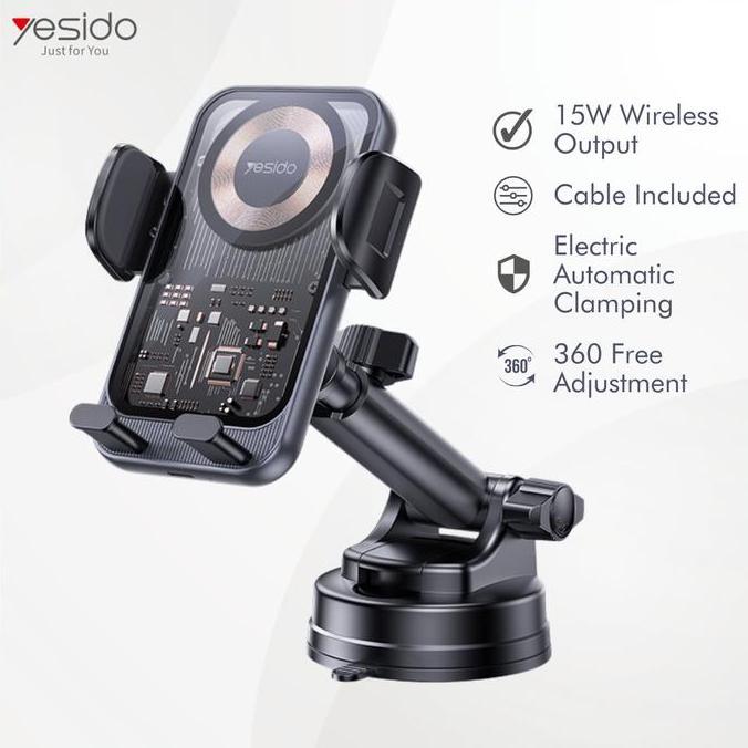 Promo YESIDO Wireless Car Charger Transparent Magnetic Phone Holder 15W Diskon