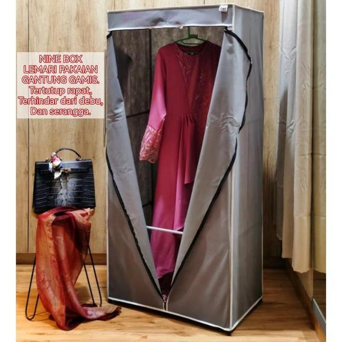 Nine Box Lemari Furniture Pakaian Penyimpanan Gantung Gamis Khimar dengan pipa Besi dan sarung PVC m