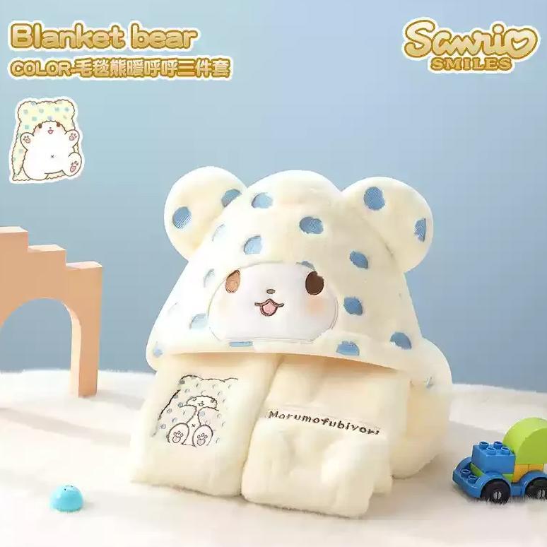 Kawaii Sanrio Marumofubiyori Blanket Bear Gloves And Scarves Set Anime Peripheral Gifts Marumofubiyo