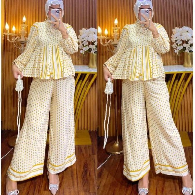 Girlfun- Meidina Set 3In1 Setelan Baju Wanita (2 Celana 1 Baju) Rayon Panjang Motif