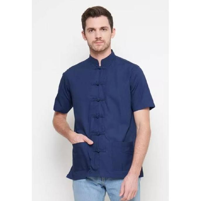 baju cheongsam kemeja atasan pria putih polos size M-XL