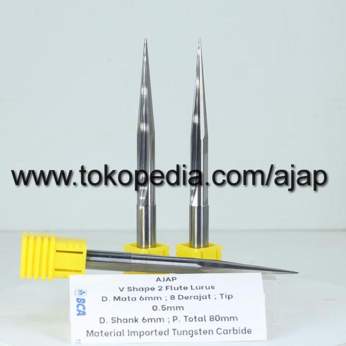 .........] Mata Router V Bit 2F 6mm 8 derajat slot double edge akrilik plastik