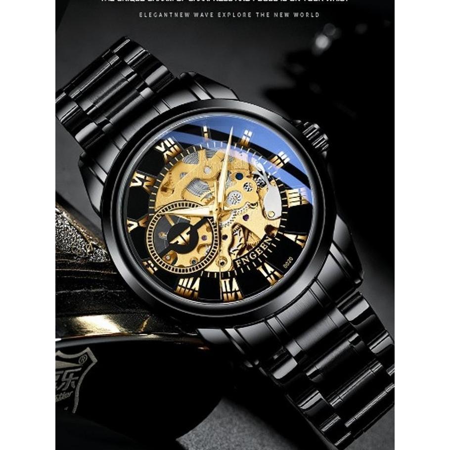 AFRANEKSOO - BINBOND JAM TANGAN OTOMATIS PRIA TANPA BATERAI LUXURY STAINLESS STEEL ORIGINAL TAHAN AI