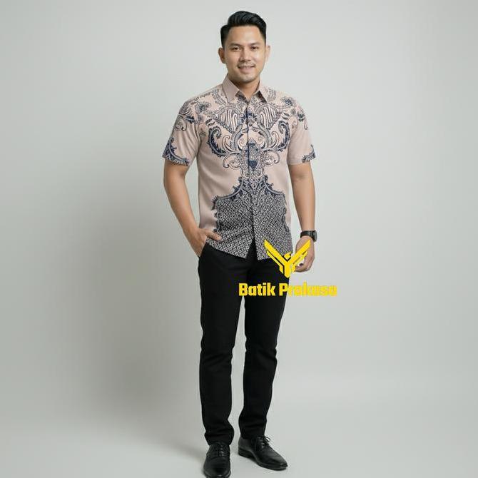 Boyboy- Kemeja Batik Pria Prakasa Motif Bara Slimfit Lengan Pendek Batik Solo Baju Katun Nyaman