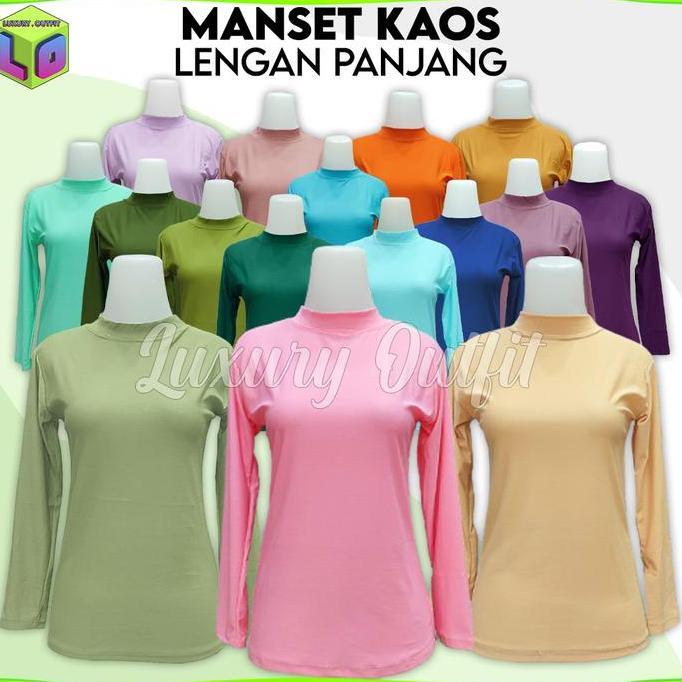 Ready NEW Baju Manset Bahan Kaos Lengan Panjang Wanita  Leher Polos Dalaman Perempuan Hitam Putih Wa