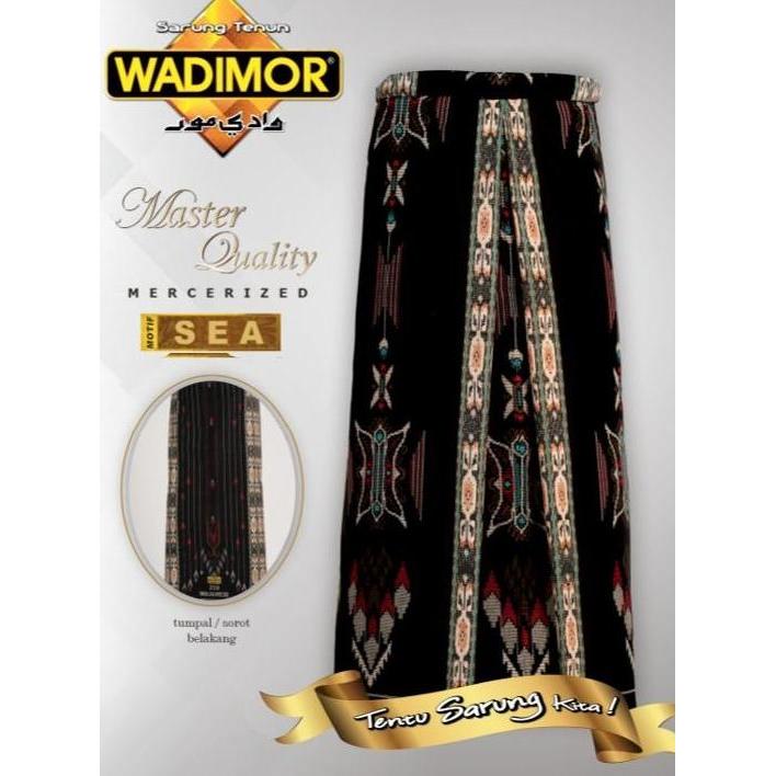 Wadimor Sarung Tenun Master Quality Motif Sea Special Hitam Dewasa Kain Katun Lembut Muslim Putih So