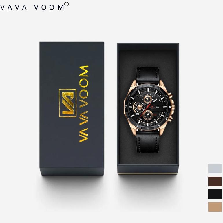 VA VA VOOM 216 Jam Tangan Pria Kulit Stainless Steel Analog Quartz Original Tahan Air Watch + Kotak 