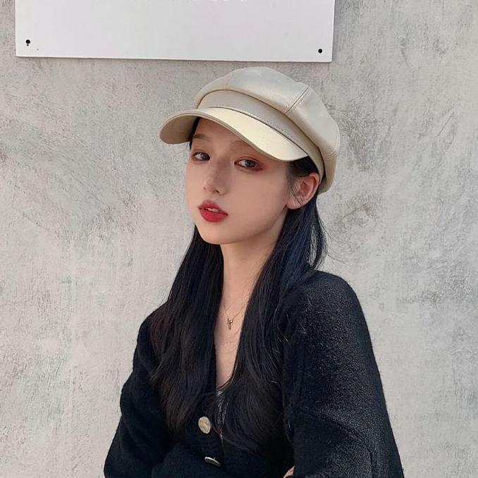 Caliloops Topi Hat Baret Premium Kulit Wanita Dewasa Korean Style Hyli