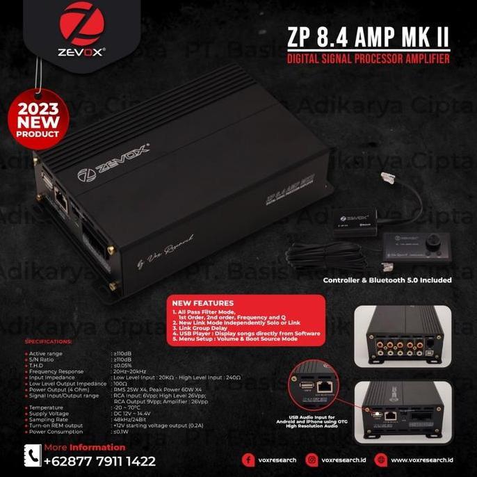 // PROCESSOR DSP ZEVOX ZP 8.4 AMP BY VOX + MODUL BLUETOOTH + KONTROLER ''